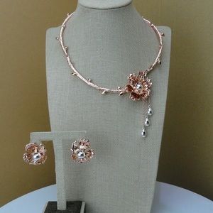rose gold plated jewelry set, neckless and earring